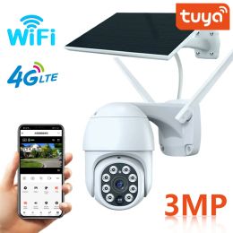 Cameras Tuya Smart 3MP PTZ Solar IP Camera PIR Human Detect WiFi/4G SIM Card Wireless Outdoor 2Way Audio Builtin Battery CCTV Camera