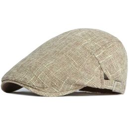 Stingy Brim Hats HT4011 Beret Spring/Summer Hat 2022 Adjustable Cotton Linen Mens Womens Ivy League News Boys Flat Q240403