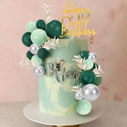 Party Supplies Green Balls Cake Topper Boho Grass Dark Silver Pearl Decorations For Wedding Baby Shower Birthday