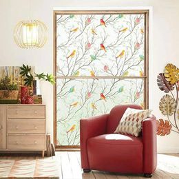 Window Stickers Colourful Tree Branch Birds Static Film Non-adhesive Removable Glass Decals Home Office Decor