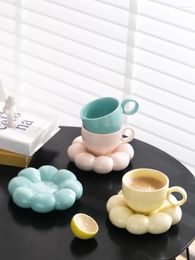 Cups Saucers Nordic Ins Wind Sun Flower Ceramic Coffee Cup Macaron Colour Small Fresh Afternoon Tea And Saucer Milk Mug Gift