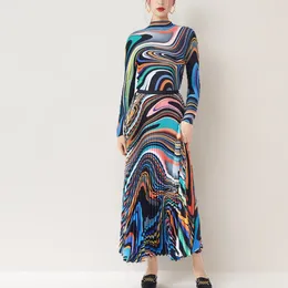 Work Dresses COZOK Spring Stand Collar Long Sleeve Contrasting Colours Patchwork Pleated Slim Tops Knee-length Skirts Two-piece Sets