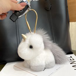 Popular Unicorn Keychain Fur Pendant Plush Toy for Bag Charm Fashion Brithday Gifts for Girls Women Furry Car Key Chains Buckle