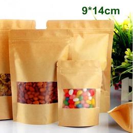 wholesale 9x14cm (3.5*5.5") Smooth Kraft Paper Packing Bag With Matte Clear Window Zipper Food Storage Packaging Bag Stand Up Pouch LL
