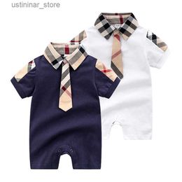 Rompers Baby romper infant boys plaid lapel short sleeve jumpsuits newborn kids diaper summer new baby boy cotton climb clothes L47