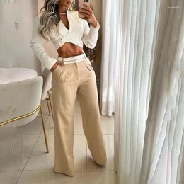 Women's Two Piece Pants Elegant Crop Top & Cuffed Set Women White Vest Wide Leg Pant Sets Suit Spring Summer High Waist Trousers Suits