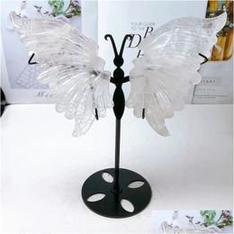 Decorative Objects & Figurines Natural Clear Quartz Butterfly Wings Crystal Gemstone Hand Carved Statue Reiki Healing Crafts Decoratio Dh3G6