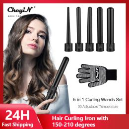Irons 5 in 1 Hair Curler Professional Interchangeable Curling Iron Wand Set 5 Barrels 9MM/19MM/32MM Hair Curling Wand with Glove 45