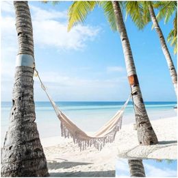 Camp Furniture Rame Tassels Hammock Boho Style Brazilian Fringed Deluxe Double Net Cotton Swing Chair Hanging Beach Bed Drop Delivery Dhbla