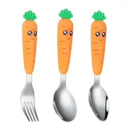 Spoons Cartoon Carrots Children Tableware Set Stainless Steel Fork Utensils Kitchen Dinnerware Cut Baby Feeding Gadget Supplies