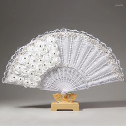 Decorative Figurines Wedding Po Props Rhinestone Decoration Rose White Feather Fan Retro Style Folding