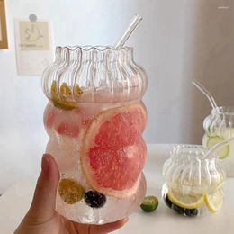Wine Glasses 410-860ml Ins Stripe Glass Cup Heat-resistant Tumbler Drinkware Coffee Transparent Tea Juice Milk Mug Home Water