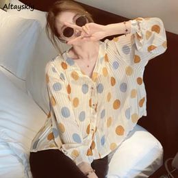 S3XL Shirt Women Spring Dot Vneck Folds Temperament Allmatch Design Aesthetic Graceful Leisure Stylish Camisas Mujer Chic BF 240407