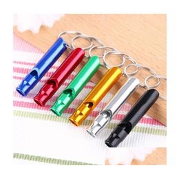 Keychains Lanyards Metal Whistle Portable Self Defense Keyrings Rings Holder Car Key Chains Accessories Outdoor Cam Survival Mini T Dhucn