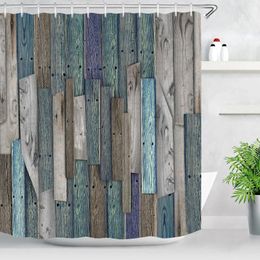 Shower Curtains Wood Style Pattern Waterproof Bathroom Curtain With Hooks