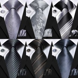 Neck Ties Hi tie New Smoke Grey Silk Tie Mens Elegant Mens Necklace Pocket Square Cufflinks Groom Wedding Accessories Wholesale DesignerC420407