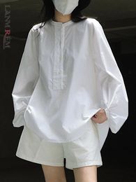 LANMREM Korean Style Pullover Shirt For Women White Round Neck Lantern Sleeve Blouses Female Tops Spring Clothing s 240407