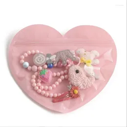 Storage Bags Heart Shaped Gift Bag Jewellery Self Sealing With Clear Display Window Candy Food Packaging Decoration Accessories