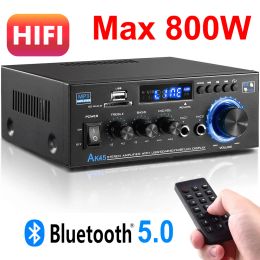 Amplifier AK45 800W Home Power Amplifiers 2.0 Channel Bluetooth 5.0 Surround Sound FM USB MIC Remote Control Mini HIFI Digital Amplifier