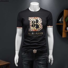 Summer New Mens High Quality Mercerized Cotton Round Neck Pullover Printed Short Sleeve Bottom T-shirt Trendy H6mi