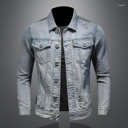 Men's Jackets 2024 Spring And Autumn Fashion With Europe The United States Retro Wash Light Casual Boutique Denim Jacket Holes