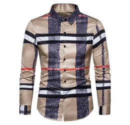 6XL 2022 Business Casual Plaid camisa Men039S Vestido formal de roupas de trabalho de casamento Slim Social Party Rous