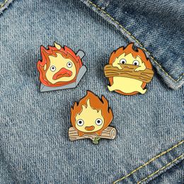 Calcifer Enamel Pin Custom Fire Elf Japanese Anime Brooches Anime Brooch Lapel Badge Cartoon Jewellery Gift for Kids Friends japanese pin