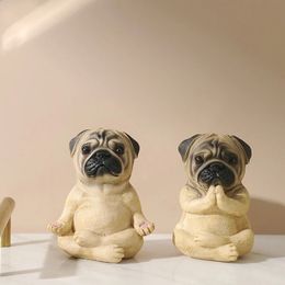 Meditating Pug French Bulldog Figurine Zen Yoga Resin Statue Decorative Collectible for Home Garden Desktop Dashboard Decoration 240322