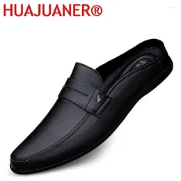 Casual Shoes Italian Luxury Men's Slippers Genuine Leather Loafers Men Moccasins Non-slip Man Summer Fashion Half For