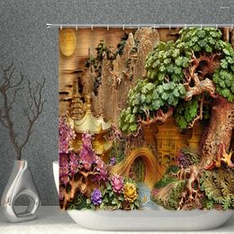 Shower Curtains Garden Flower Scenery Curtain Plant Construction Forest Waterproof Polyester Fabric Household Bathroom Screen With Hooks