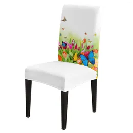 Chair Covers Butterfly Tulip Leaf Flower Dining Spandex Stretch Seat Cover For Wedding Kitchen Banquet Party Case