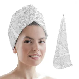 Towel Black White Leaves Lines Microfiber Quick Dry Hair Lady Cap Absorbent Head Bathing Tools