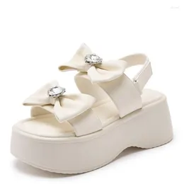 Sandals 7cm Summer Women Microfiber PU Lady Elastic Chunky Heel Fashion Platform Wedge Mujer Comfy Hook Shoes