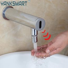 Bathroom Sink Faucets YANKSMART Chrome Polished Smart Touch Sensor Faucet Water Saving Inductive Wall Mounted Only Cold Tap