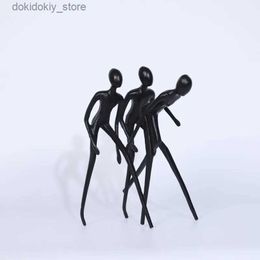 Arts and Crafts Nordic Metal Black Abstract Three People Runnin Sculpture Character Ornament Study Desktop Decoration Home Decor AccessoriesL2447