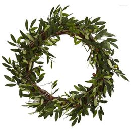 Decorative Flowers Olive Artificial Wreath Green