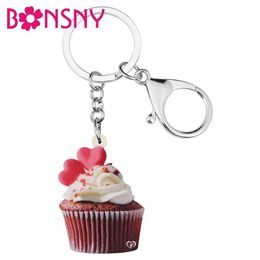 Keychains Lanyards Bonsny Acrylic Valentines Day Love Cupcake Keychain Ring Bag Car Wallet Decoration Q240403