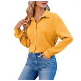 Women's Blouses Fashion Button Up T-Shirt For Women Spring Summer Turndown Collar Long Sleeve Shirts Ladies Solid Office Female Tops