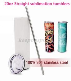 100 304 Stainless Steel Water Bottles 20oz Straight Sublimation Tumblers With Lid Straw Coffee Tea Mugs Insulted Drinkware7231911