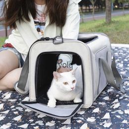 Cat Carriers Crates Houses bag for outdoor use portable breathable large capacity car carrying one shoulder diagonal canvas folding cat and dog pet H240407