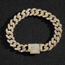 Hip Hop S925 Bracelet 12mm Single Row Full Diamond Men's Flip Buckle Hip Hop Cuban Bracelet