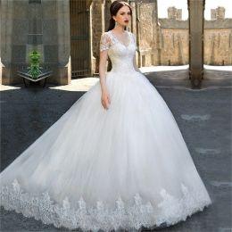 Dresses Elegant Lace Short Sleeves V Neck Appliques Wedding Dress Ball Gown Bridal Gowns Robe de Soiree