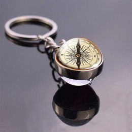 Keychains Lanyards Vintage Compass Jewelry Glass Ball Keychain Keyring Art Keyholder Christmas Gift (This is not a real compass) Q240403