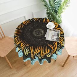 Table Cloth Here Comes The Sunflower Woodcut Tablecloth 60in Round 152cm Soft Decorative Border Indoor/Outdoor