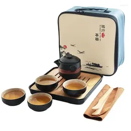 Mugs Black Pottery Tea Set Cup Portable Travel Teaware Sets Japanese Style Mug Gaiwan Outdoor With Bag Teapot Kettle