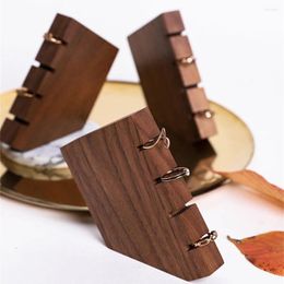 Hooks Black Walnut Wood Ring Holder Stand Finger Shelf Table Display Rack Jewellery Wooden Block Props