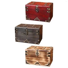 Jewellery Pouches Retro Design Storage Box Wood Treasure Chest With Lock Craft Vintage Style Organiser Case For Engagement