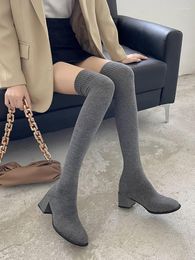 Boots Women's Autumn Boots-Women Shoes Sexy Thigh High Heels Winter Footwear 2024 Med Ladies Stockings Over-the-Knee