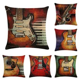 Pillow Vintage Musical Instrument Guitar Cover 45 CM Throw Pillows Cases Home Chair Sofa Waist Square Decor