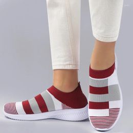 Fitness Shoes Women Sneakers Woman Striped Sock Slip On Knitted Vulcanised Causal Trainers Zapatillas Mujer Deportiva